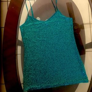 Sleeveless green sequins top